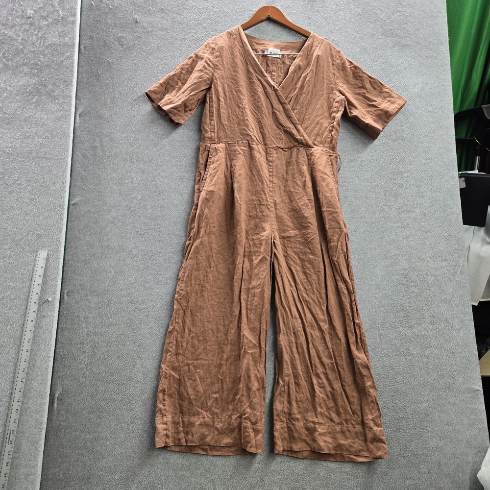 Everlane Women Pants 4 Brown Linen Jumpsuit Faux Wrap Short Sleeve 24" Inseam